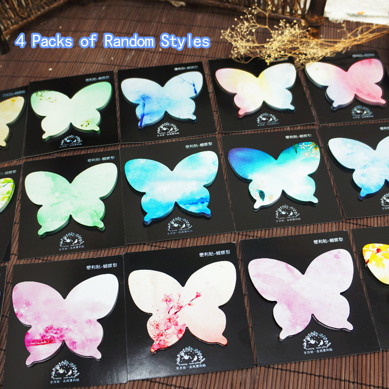 Tech Office Accessories - 4 Packs Random Butterfly Sticky Notes