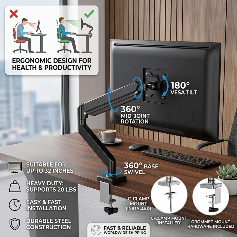 Heavy Duty Computer Desk Mount – обзор и цена Monitor Arm Single